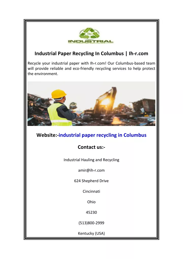 industrial paper recycling in columbus ih r com