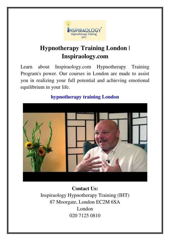 hypnotherapy training london inspiraology com