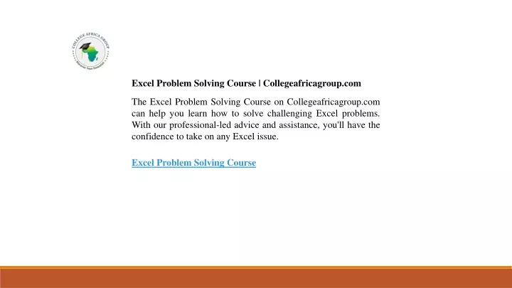 excel problem solving course collegeafricagroup