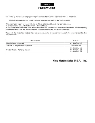 2011 HINO 338 series Truck Service Repair Manual