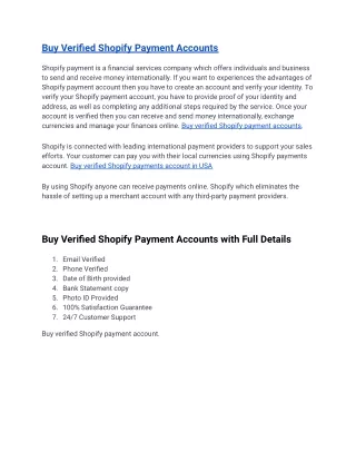 Buy Verified Shopify Payment Accounts