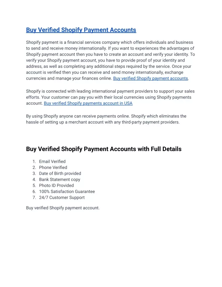 buy verified shopify payment accounts