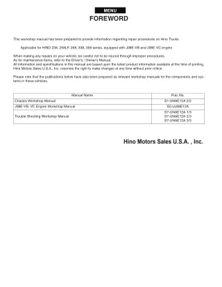 2016 Hino 238 Series Truck Service Repair Manual