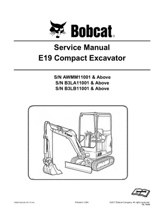 Bobcat E19 Compact Excavator Service Repair Manual (SN AWMM11001 and Above)
