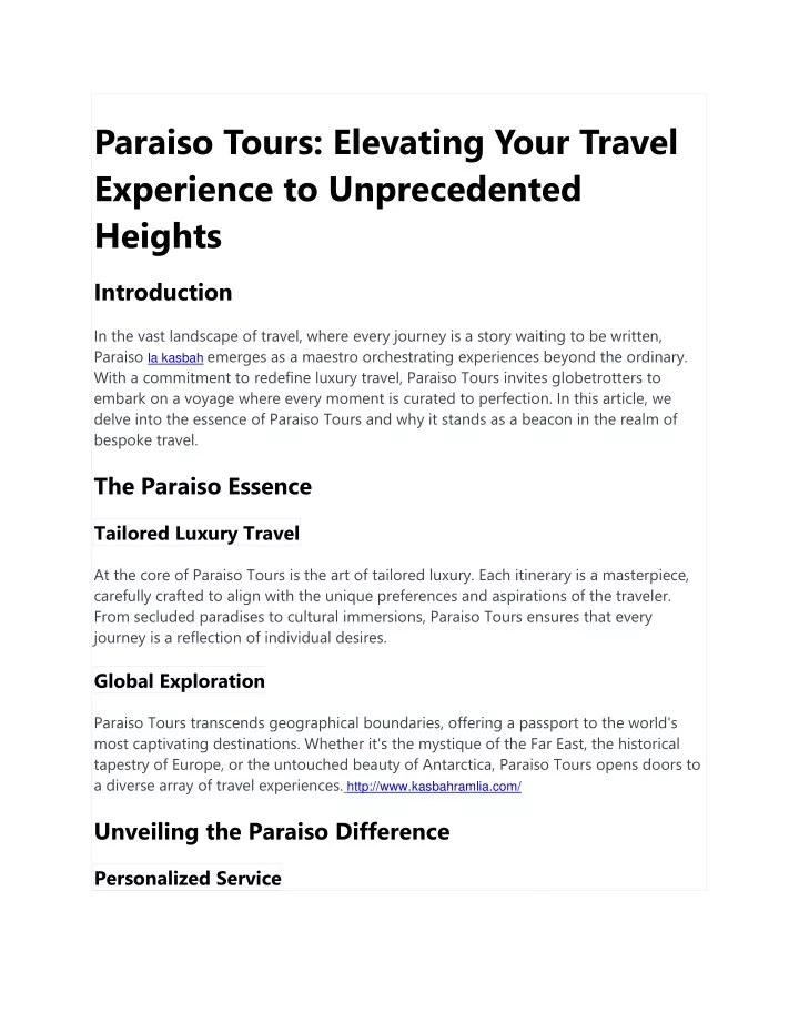 paraiso tours elevating your travel experience