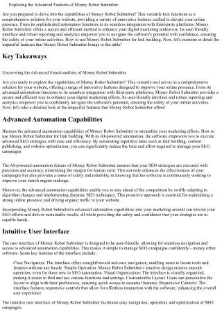 exploring the advanced features of money robot