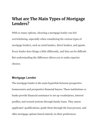 What are The Main Types of Mortgage Lenders_