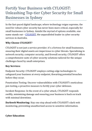 CYLOGIST Cyber Security Service For Small Businesses Sydney