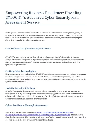 Advanced Cyber Security Risk Assessment Service CYLOGIST