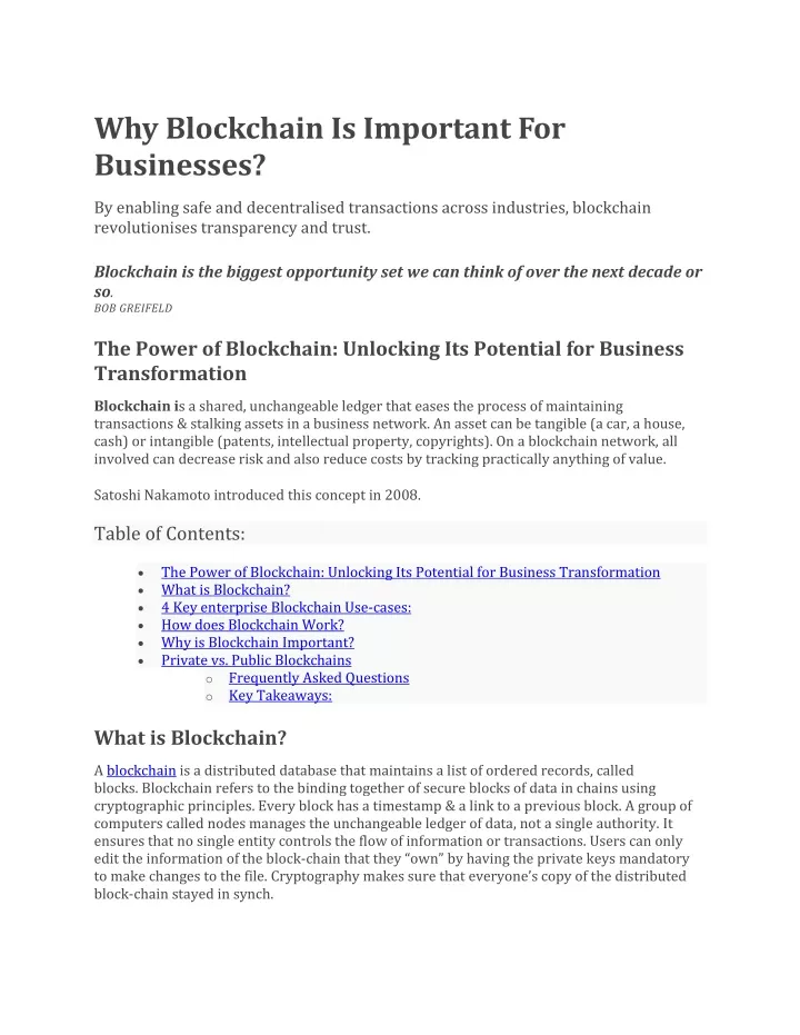 why blockchain is important for businesses