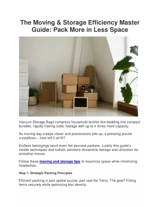 The Moving & Storage Efficiency Master Guide Pack More in Less Space