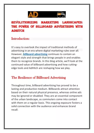 Revolutionizing Marketing Landscapes The Power of Billboard Advertising with AdHitch