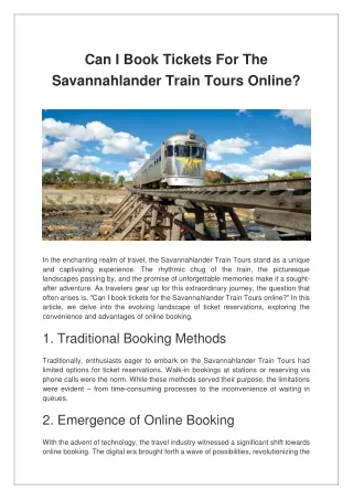 Can I Book Tickets For The Savannahlander Train Tours Online?
