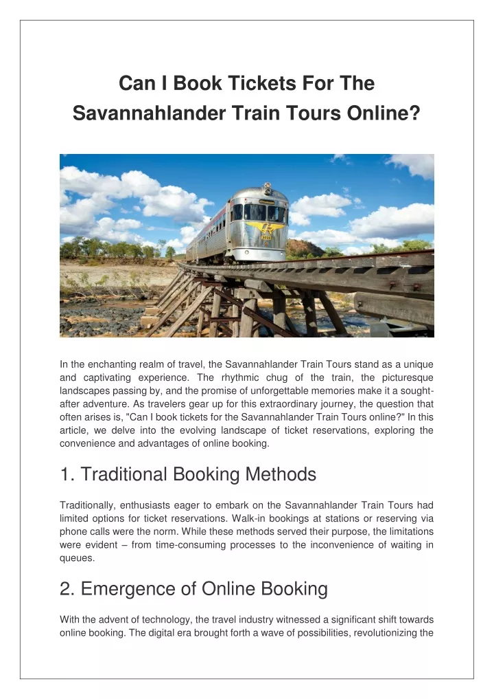 can i book tickets for the savannahlander train