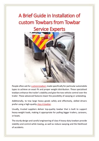 A Brief Guide in Installation of custom Towbars from Towbar Service Experts