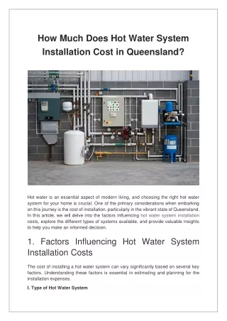 How Much Does Hot Water System Installation Cost in Queensland