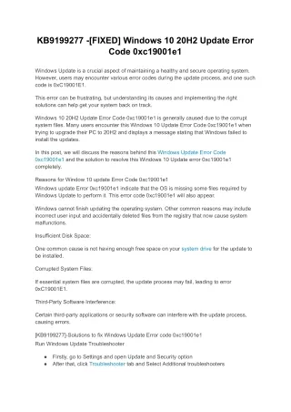 kb9199277 fixed windows 10 20h2 update error code