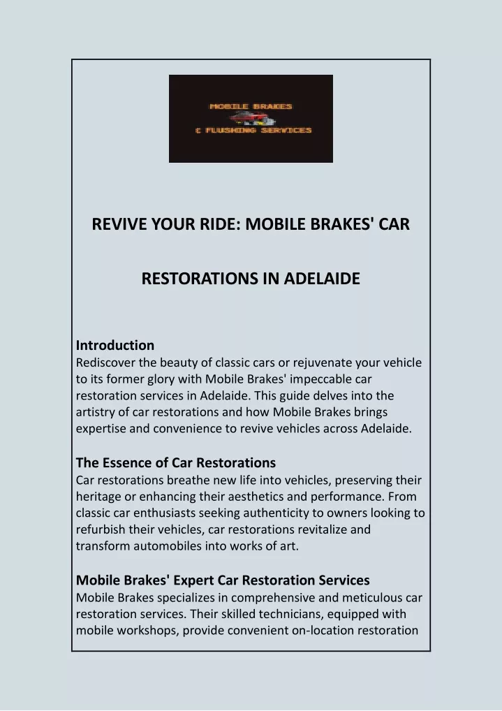 revive your ride mobile brakes car