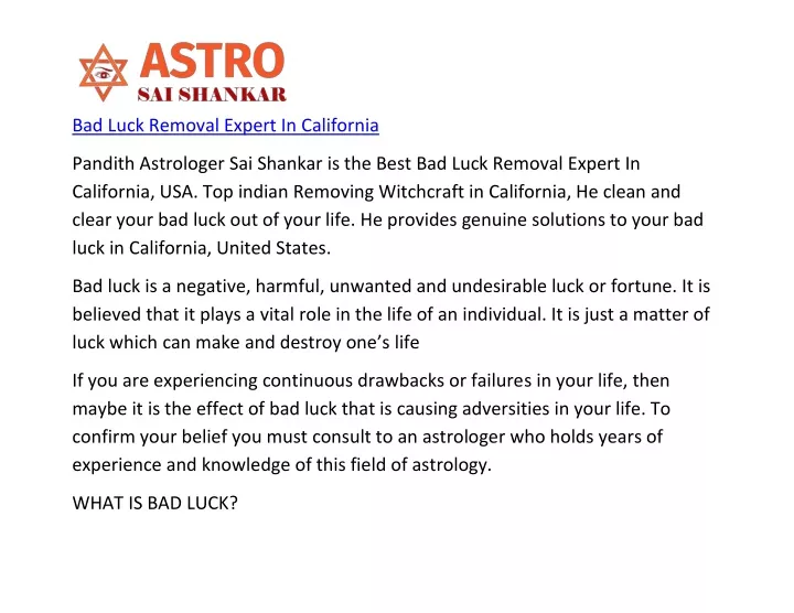 bad luck removal expert in california