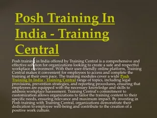 Posh Training In India - Training Central