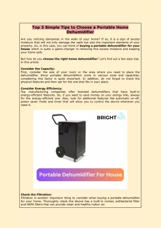 Top 3 Simple Tips to Choose a Portable Home Dehumidifier