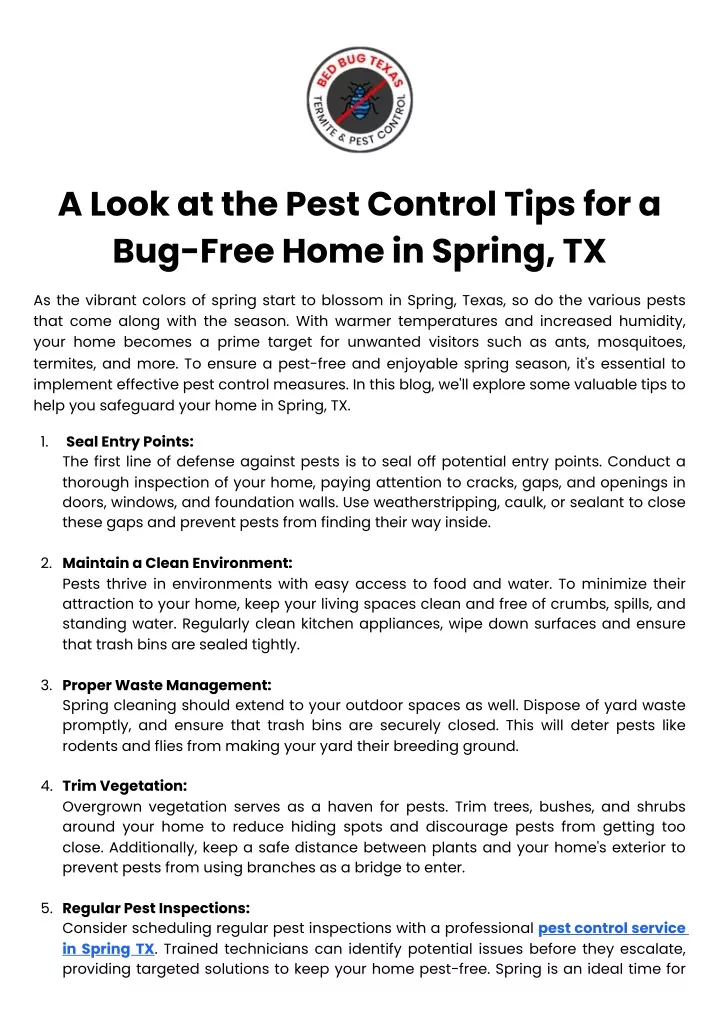 a look at the pest control tips for a bug free