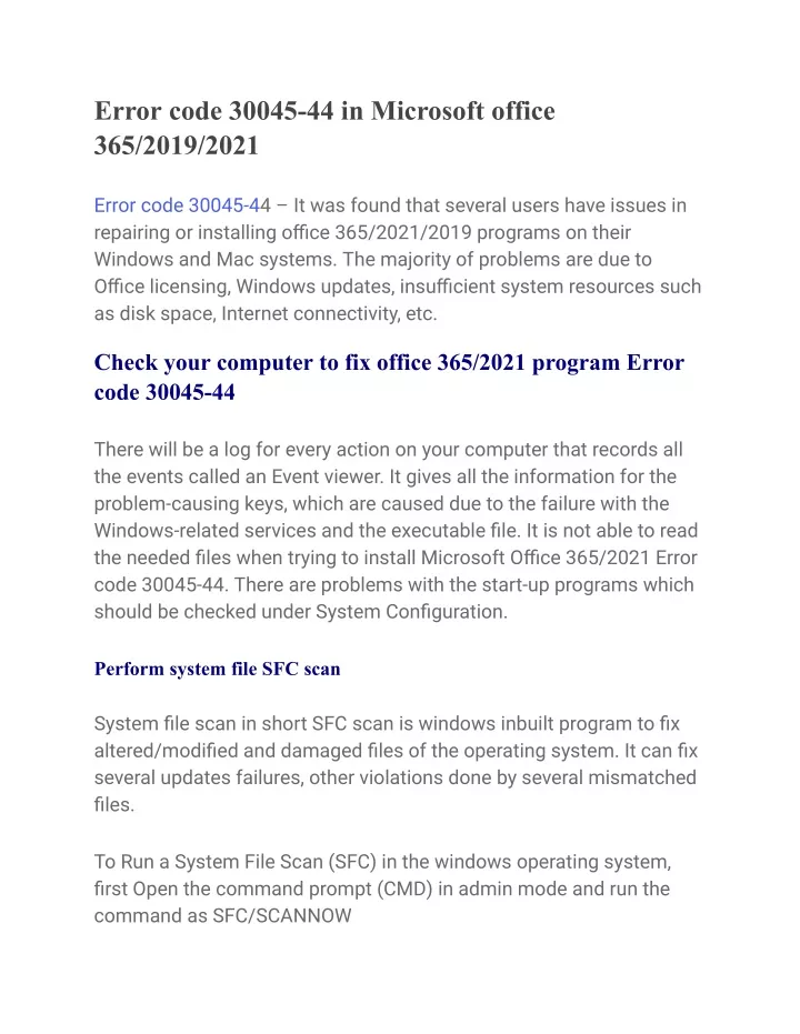 error code 30045 44 in microsoft office 365 2019