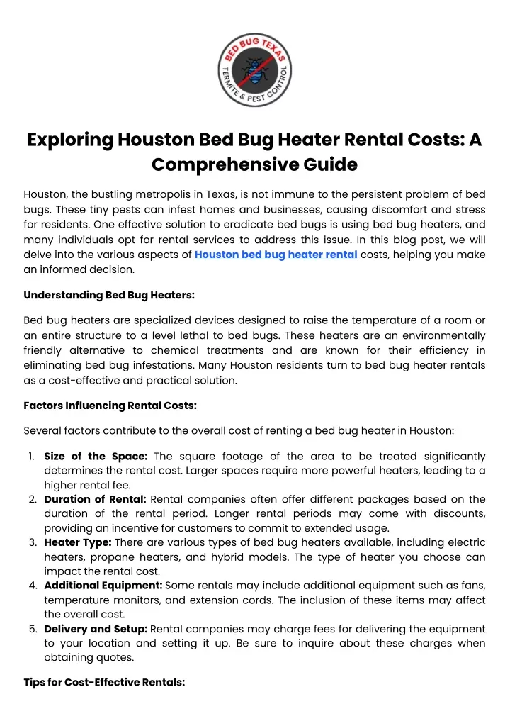 exploring houston bed bug heater rental costs