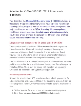 Solution for Office 365_2021_2019 Error code 0-1018(0)