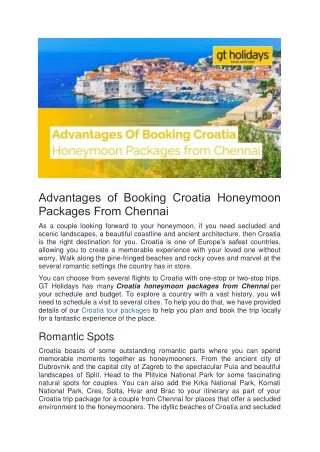 Why Book Croatia Honeymoon Packages From Chennai