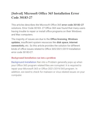 [Solved] Microsoft Office 365 Installation Error Code 30183-27