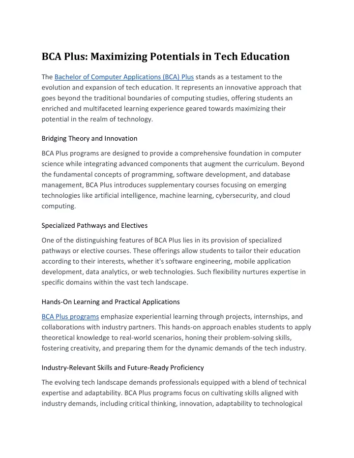 bca plus maximizing potentials in tech education