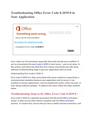 Troubleshooting Office Error Code 0-2039-0 in Your Application