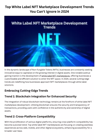 Top White Label NFT Marketplace Development Trends You Can't Ignore in 2024