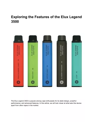 Exploring the Features of the Elux Legend Vape 3500