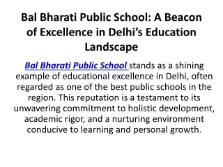 Bal Bharati Public School: A Beacon of Excellence in Delhi’s Education Landscape