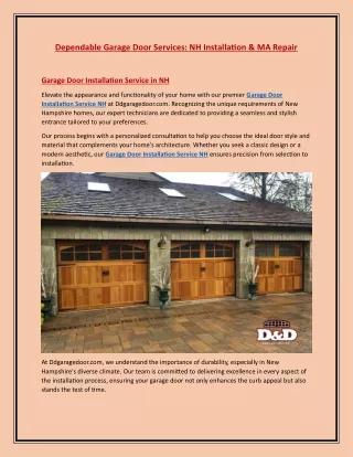 Dependable Garage Door Services NH Installation & MA Repair