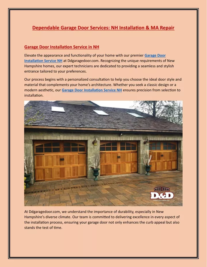 dependable garage door services nh installation