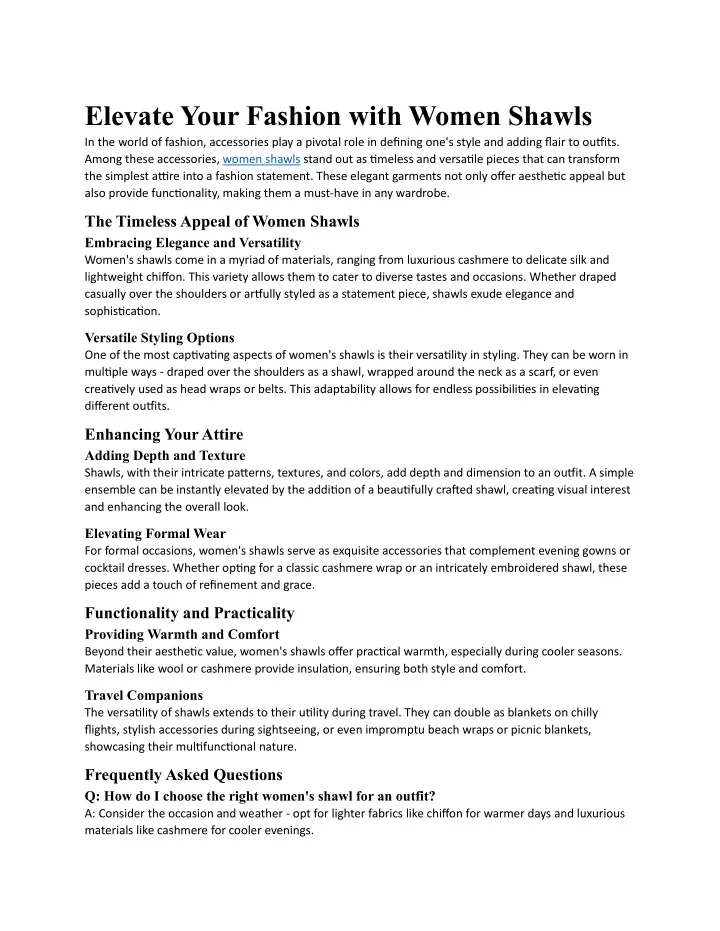 elevate your fashion with women shawls