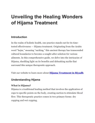 Unveiling the Healing Wonders of Hijama Treatment