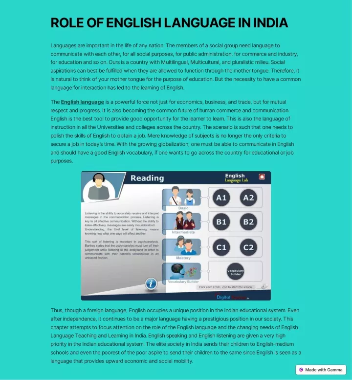 role of english language in india