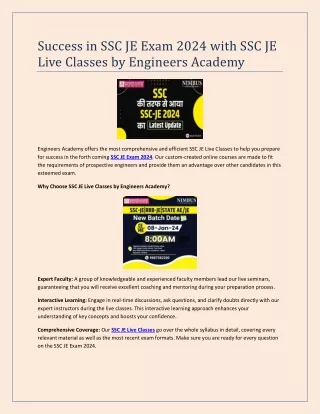 Success in SSC JE Exam 2024 with SSC JE Live Classes by Engineers Academy