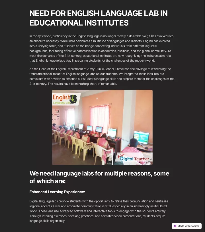 need for english language lab in educational