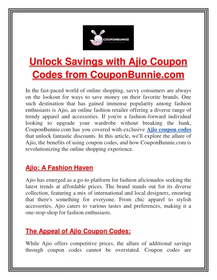 unlock savings with ajio coupon codes from