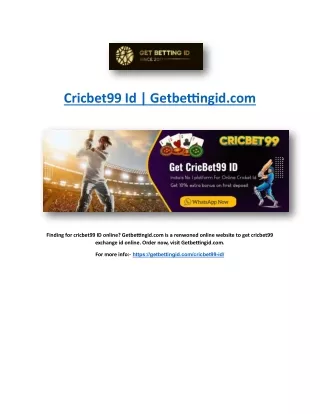 Cricbet99 Id | Getbettingid.com