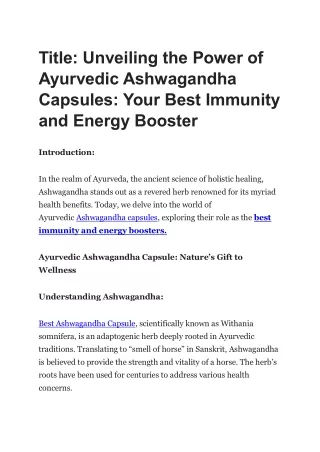 Power of Ayurvedic Ashwagandha Capsules: Your Best Immunity and Energy Booster