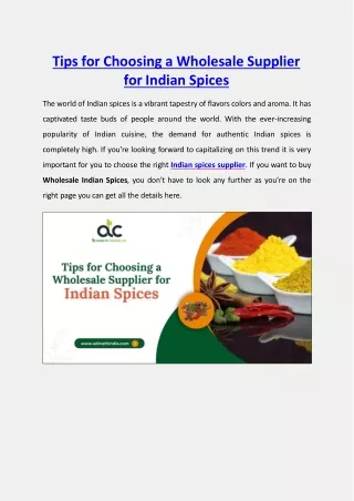 Tips for Choosing a Wholesale Supplier for Indian Spices
