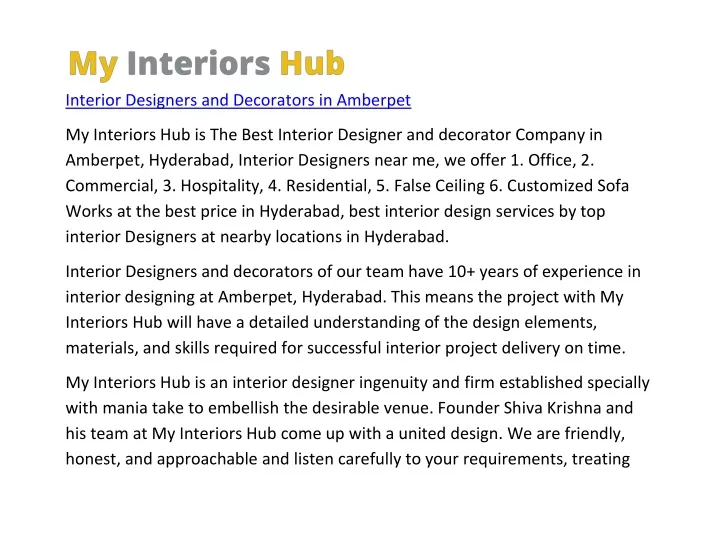 interior designers and decorators in amberpet