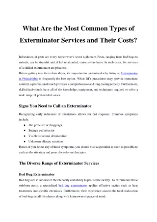 What Are the Most Common Types of Exterminator Services and Their Costs