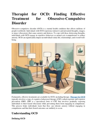 Therapist for OCD-Finding Effective Treatment for Obsessive-Compulsive Disorder